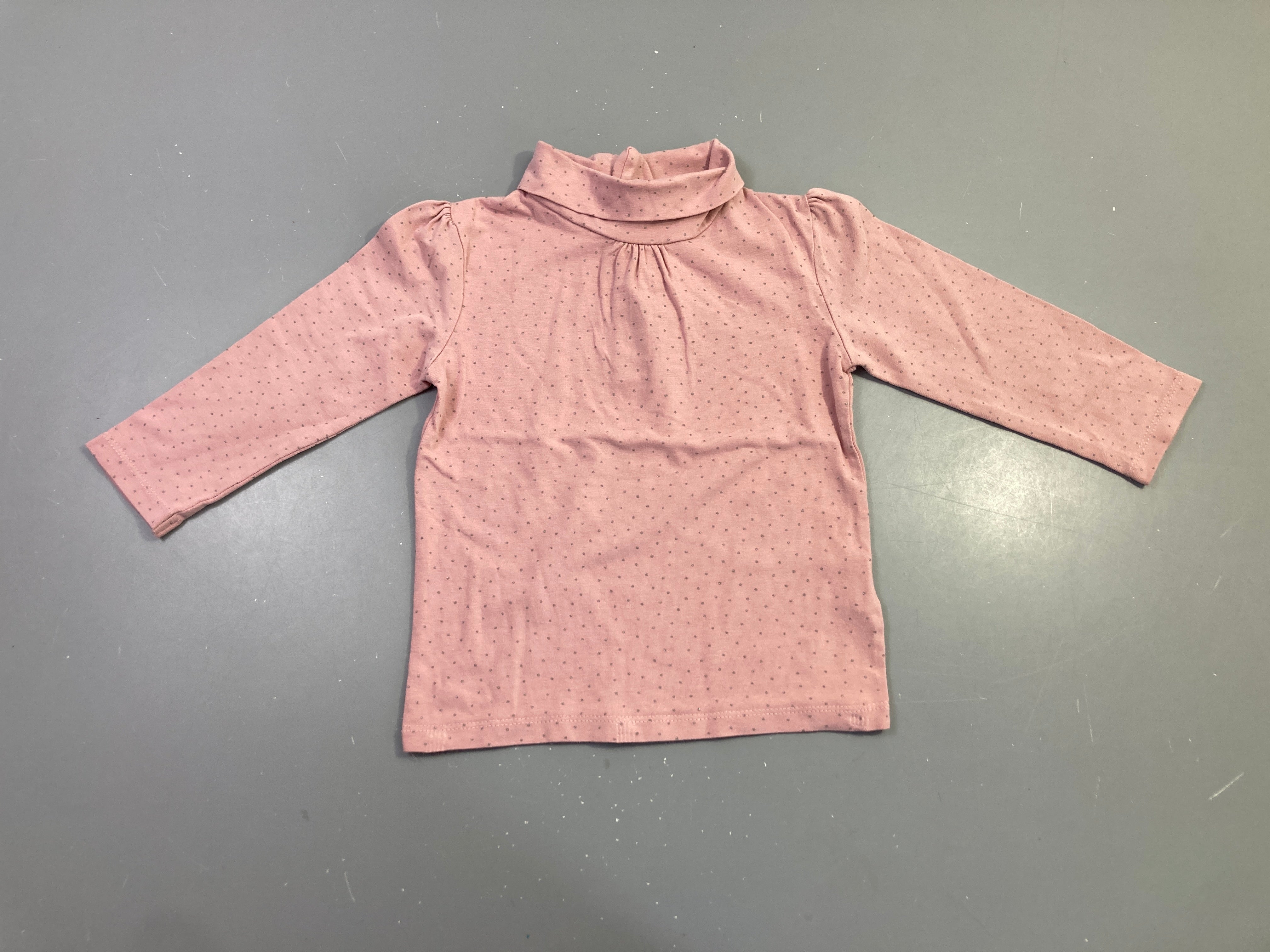T-shirt m.l rose col roulé à pois