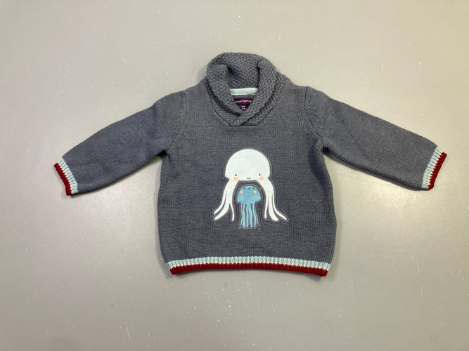 Pull gris col châle imprimé méduse col camioneur 6%laine, moins cher chez Petit Kiwi