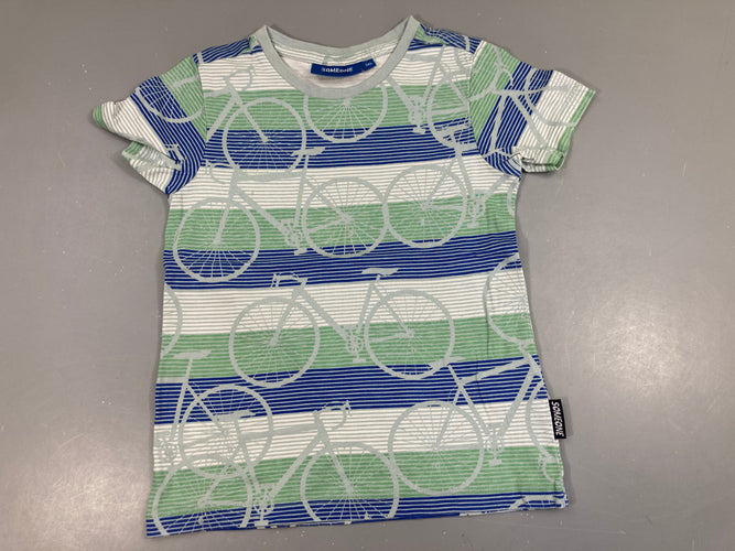 T-shirt m.c rayé bleu-blanc-vert vélos, moins cher chez Petit Kiwi