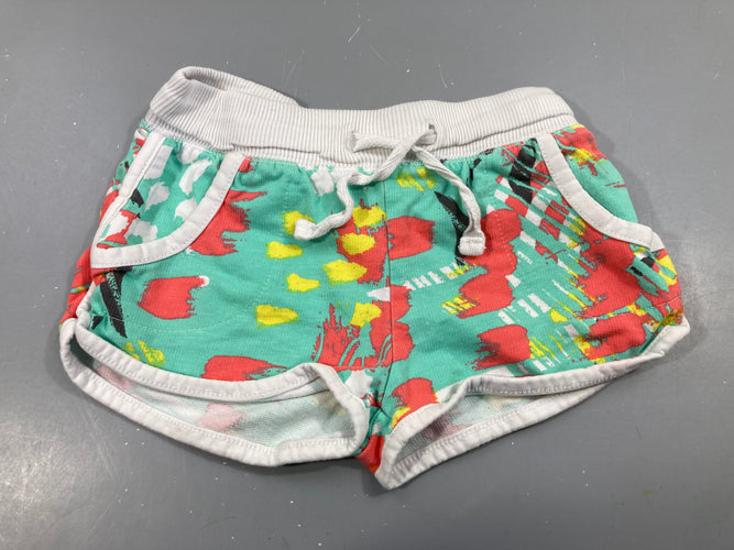 Short molleton vert motifs jaunes-roses, moins cher chez Petit Kiwi