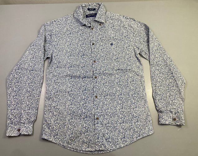 Chemise m.l blanche fleurs bleues, moins cher chez Petit Kiwi
