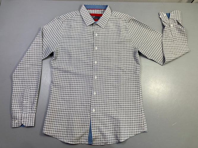 Chemise m.l blanche motifs graphiques marine, moins cher chez Petit Kiwi