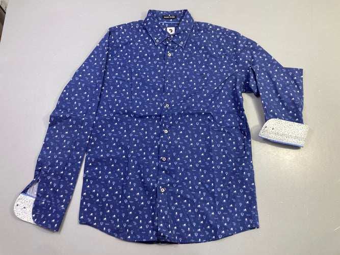 Chemise m.l bleu marine motifs marins, moins cher chez Petit Kiwi