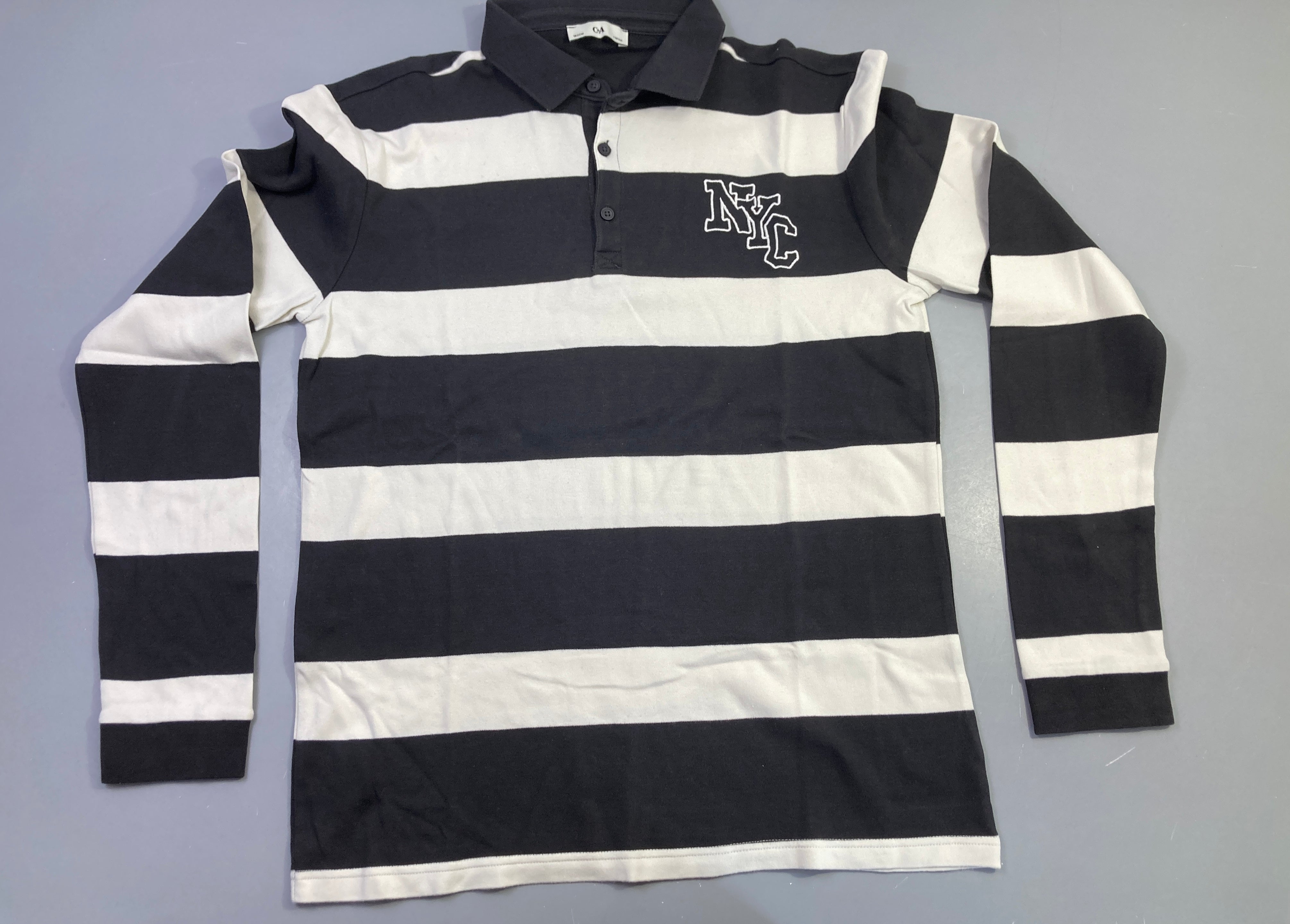 Polo m.l rayé noir blanc 