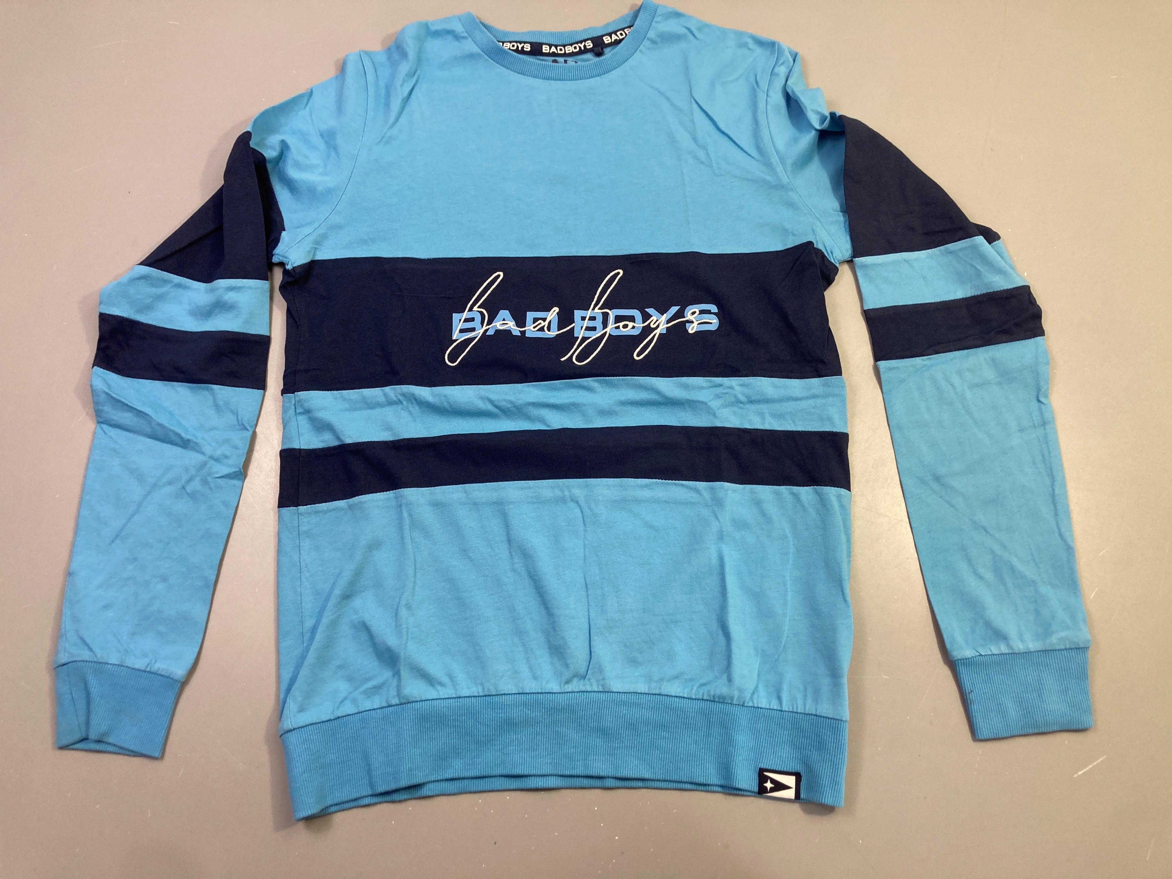 T-shirt m.l bleu ciel rayures marine
