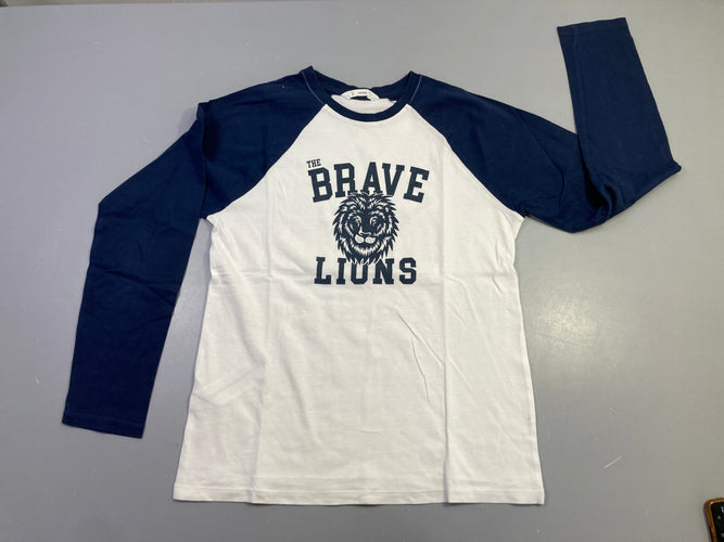 T-shirt m.l blanc manches marine "The Brave Lions", moins cher chez Petit Kiwi