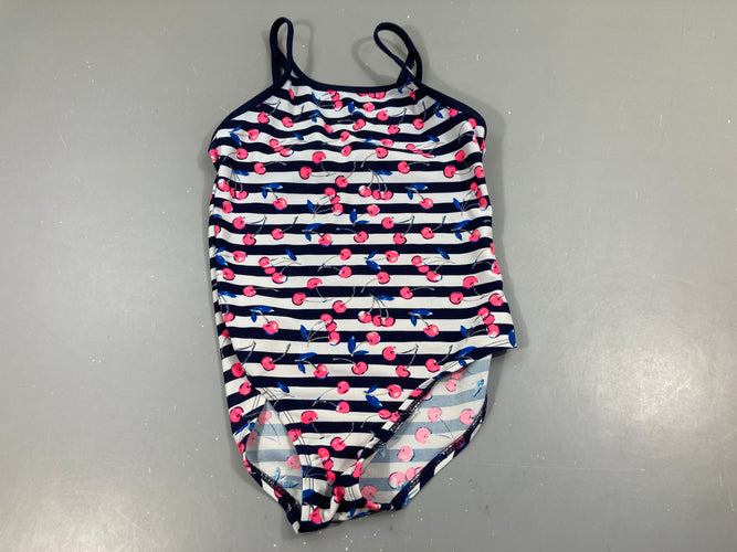 Maillot blanc rayé bleu cerises, moins cher chez Petit Kiwi