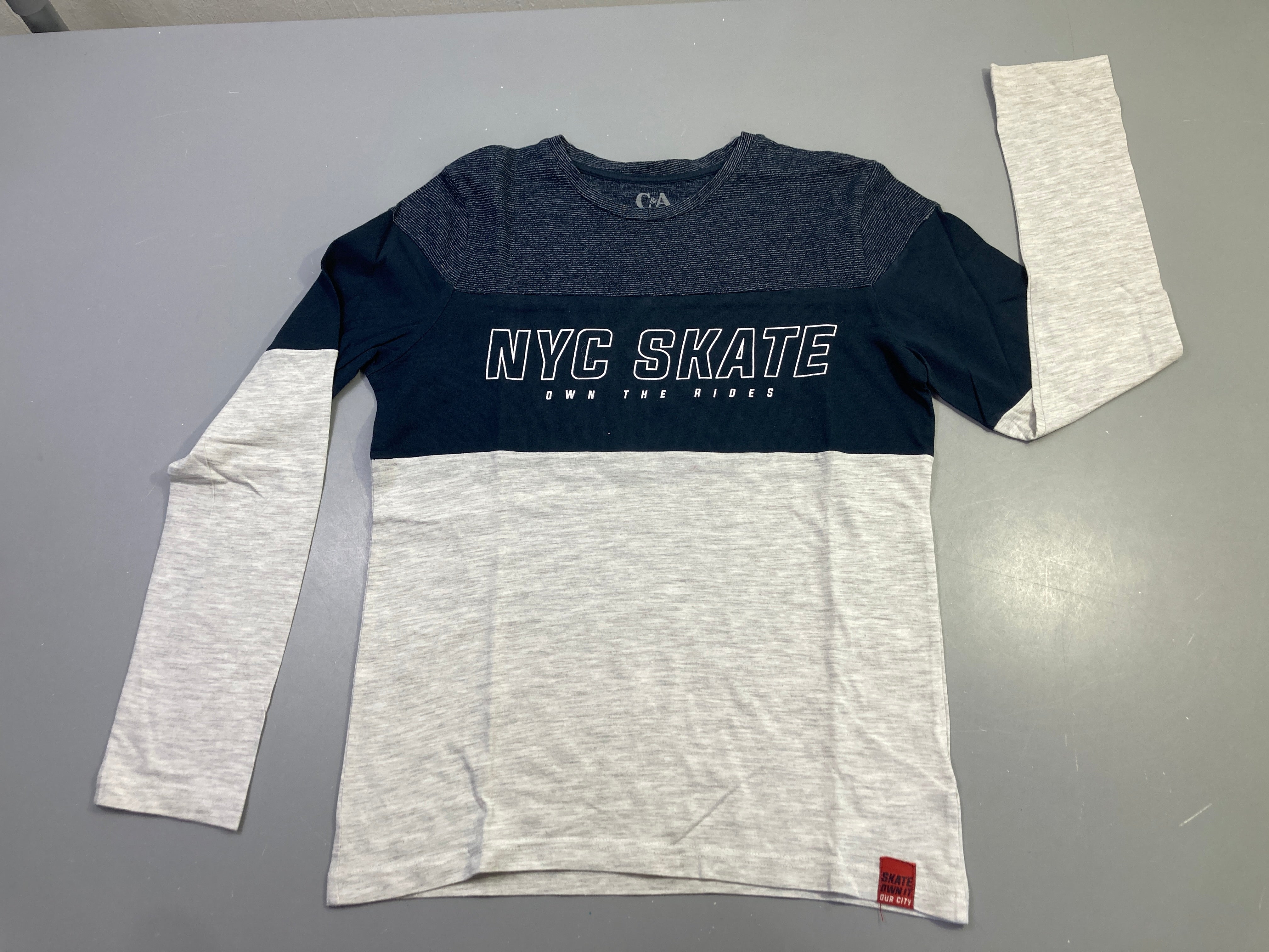 T-shirt m.l gris chiné bicolore marine 
