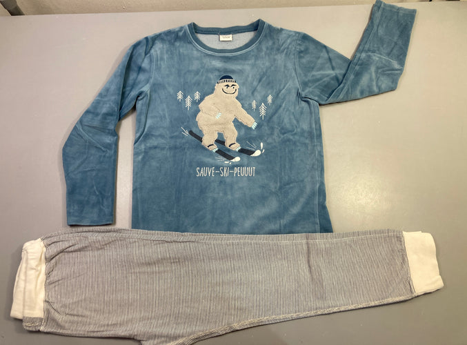 Pyjama bleu 2pcs velours yeti "Sauve-ski-peuuut", moins cher chez Petit Kiwi