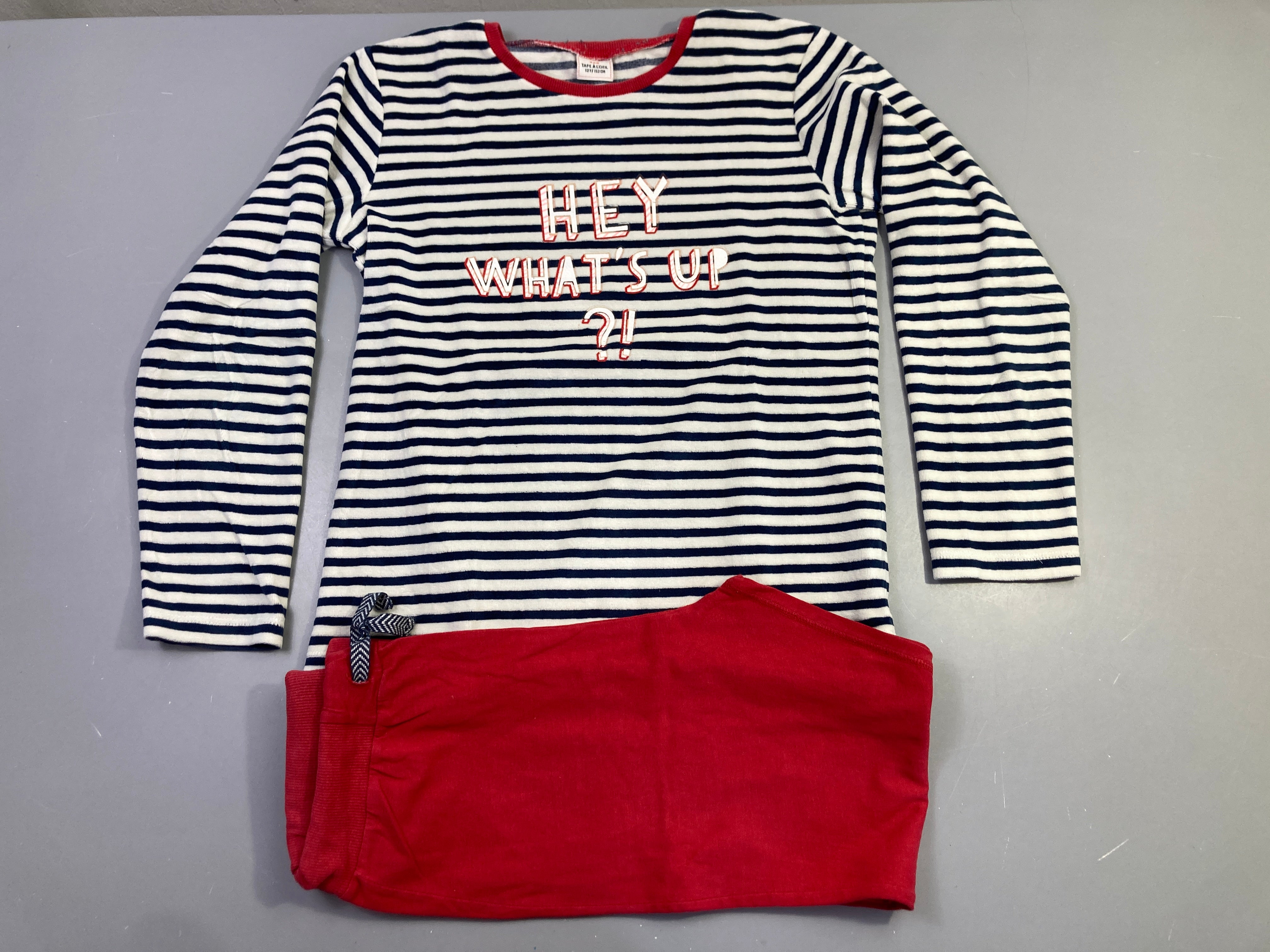 Pyjama rayé marine 2pcs velours rouge 