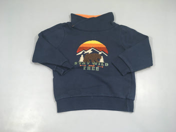 Sweat bleu foncé soleil ours col, légèrement bouloché