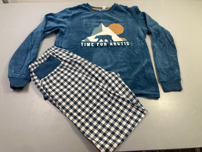 Pyjama bleu 2pcs velours "Time for arctic" carreaux, moins cher chez Petit Kiwi