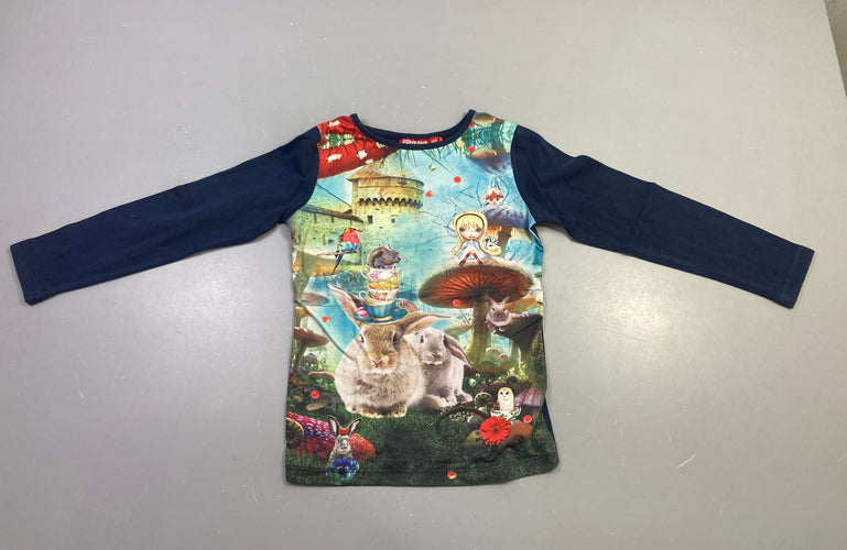 T-shirt m.l bleu marine imprimé fantaisie lapins, légèrement bouloché, moins cher chez Petit Kiwi