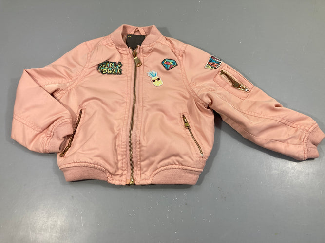 Veste bombers rose clair Girls Power, moins cher chez Petit Kiwi