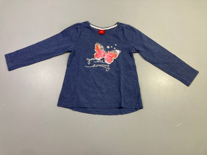 T-shirt m.l bleu marine chiné papillon pailleté "you are amazing", moins cher chez Petit Kiwi