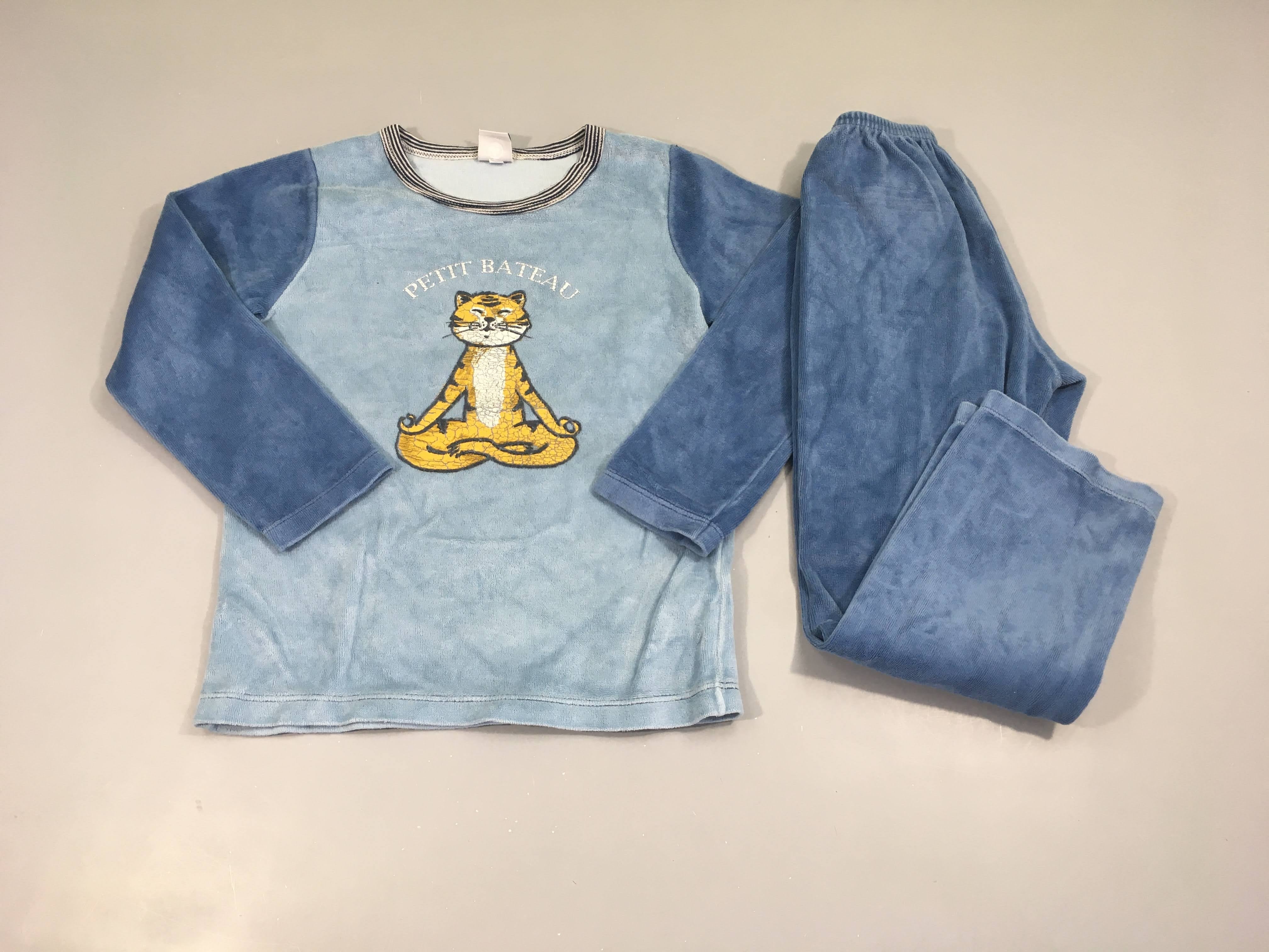 Pyjama 2pcs velours bleu tigre flocage craquelé