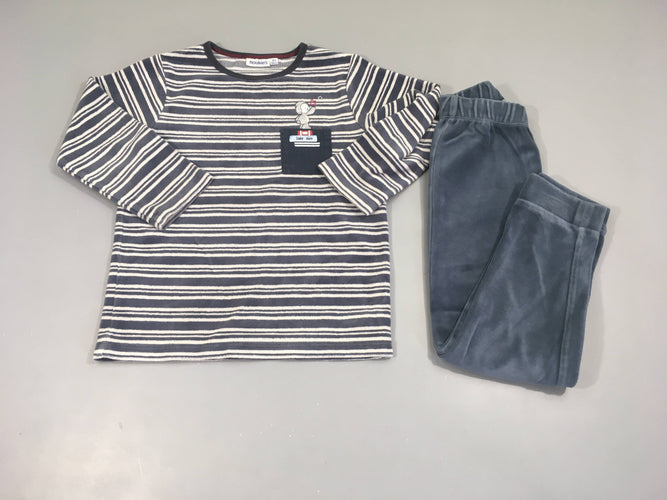 Pyjama 2pcs velours gris rayé poche mouton, moins cher chez Petit Kiwi