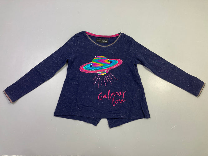 T-shirt m.l marine chiné "Galaxy Love" pailleté, sequins, moins cher chez Petit Kiwi