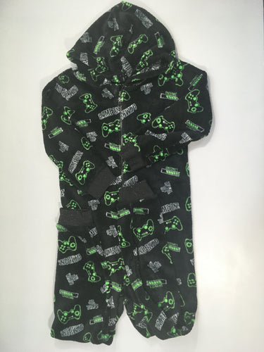 Combinaison zippée velours noir console à capuche, moins cher chez Petit Kiwi