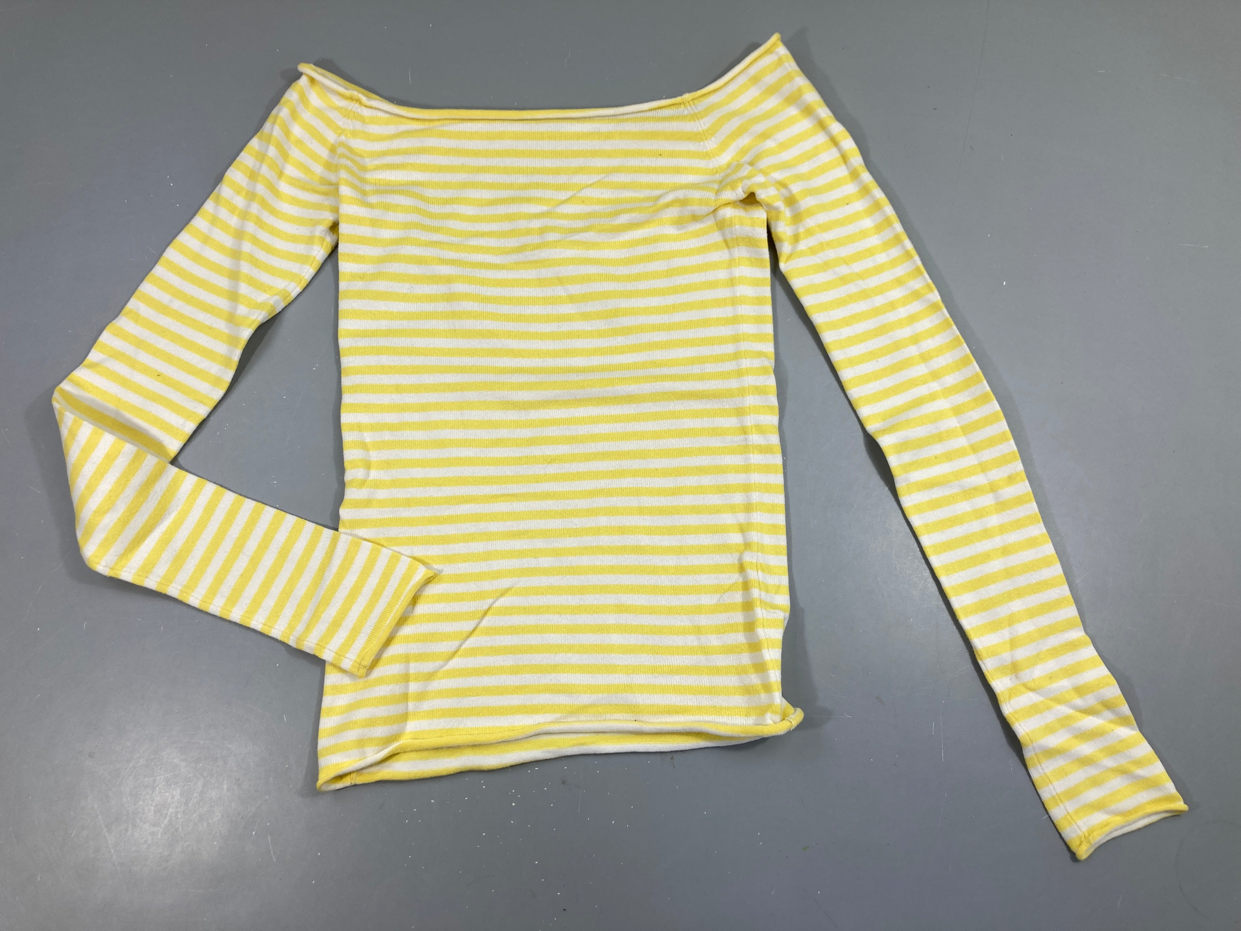 Pull col rond rayé blanc/jaune