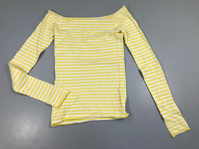 Pull col rond rayé blanc/jaune, moins cher chez Petit Kiwi