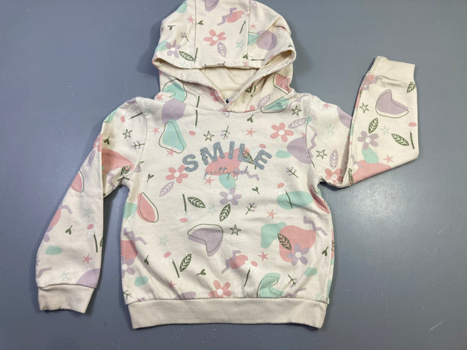 Sweat écru fleurs pastel "Smile", légèrement bouloché, moins cher chez Petit Kiwi