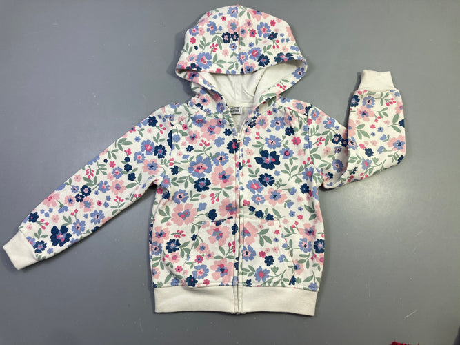 Sweat zippé capuche écrue fleurs, moins cher chez Petit Kiwi