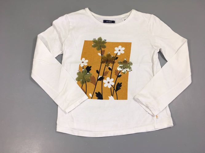 T-shirt m.l blanc fleurs ocre sequins, moins cher chez Petit Kiwi