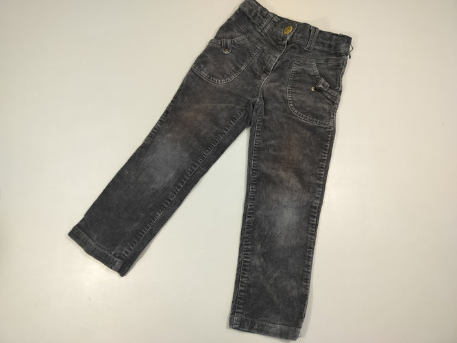 Pantalon  velours  noir texturé 99% coton  1% élasthanne, un peu délavé, moins cher chez Petit Kiwi
