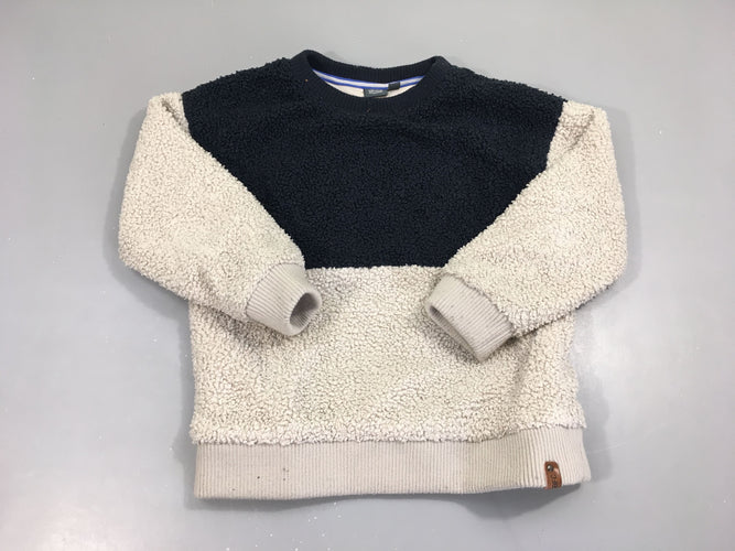 Pull peluche bleu foncé/écru, moins cher chez Petit Kiwi