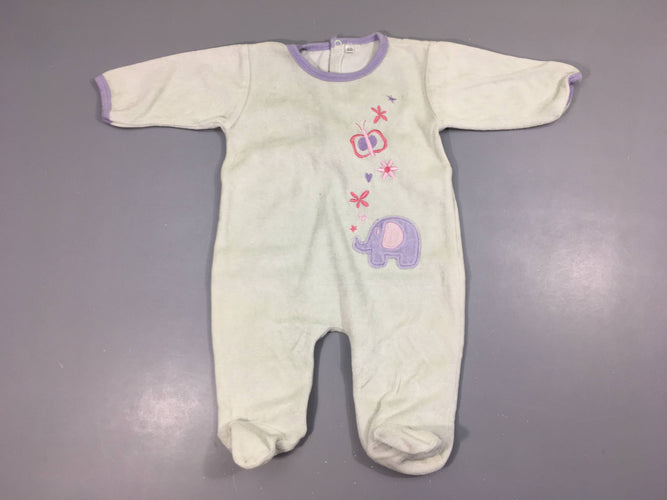 Pyjama velours vert très pâle éléphant, moins cher chez Petit Kiwi