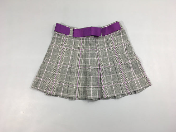 Jupe tweed à carreaux gris/mauve, moins cher chez Petit Kiwi