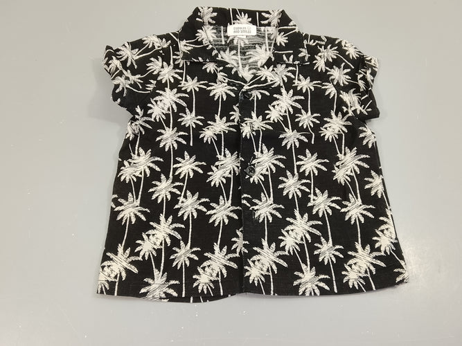 Chemise m.c noire, motifs palmiers blancs, moins cher chez Petit Kiwi