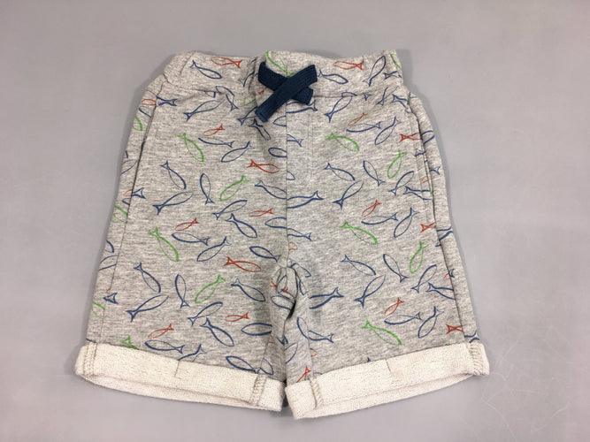 Bermuda molleton gris chiné poissons, moins cher chez Petit Kiwi
