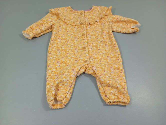 Combinaison molleton jaune à fleurs ,intérieur velours blanc, moins cher chez Petit Kiwi