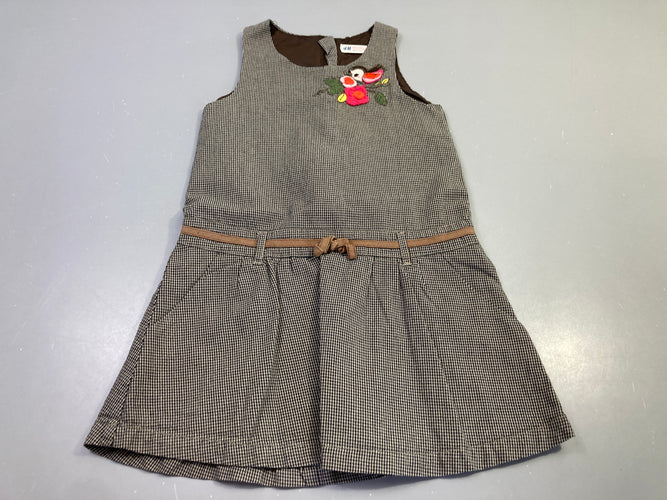 Robe s.m à carreaux marron fleurs brodées, moins cher chez Petit Kiwi