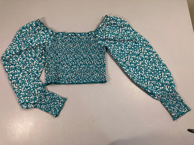 Top ml court bouffant vert fleurs, moins cher chez Petit Kiwi