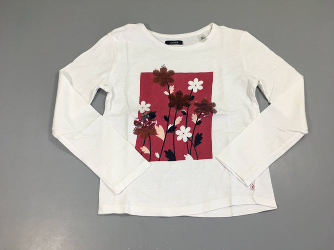 T-shirt m.l blanc fleurs rose sequins, moins cher chez Petit Kiwi