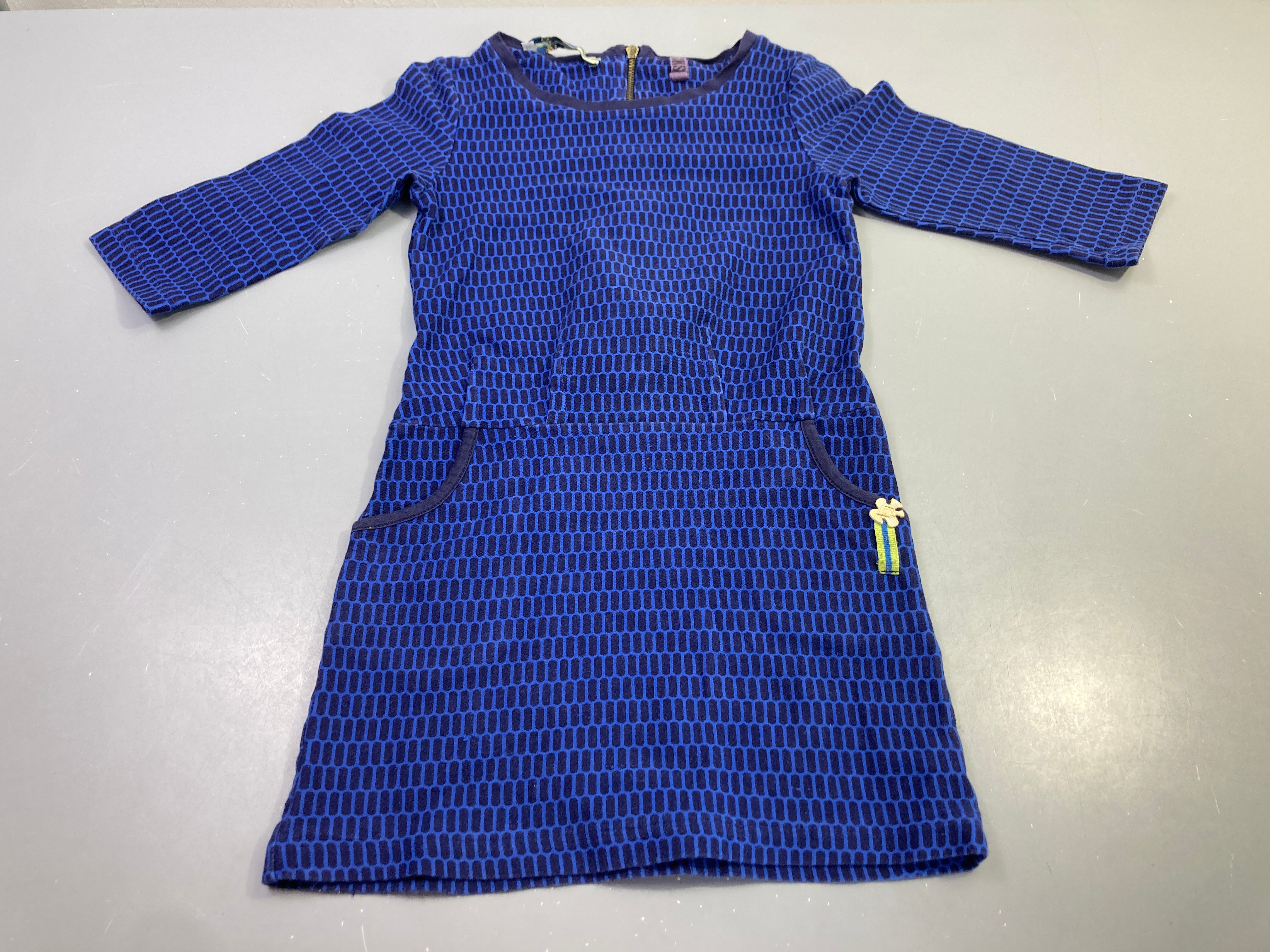 Robe m.l jersey bleue motifs géométriques poches