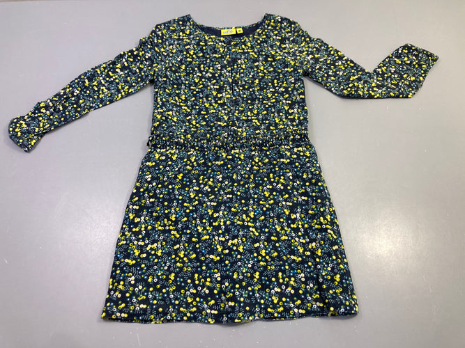 Robe m.l marine fleurs jaunes boutonnée taille élastique, moins cher chez Petit Kiwi