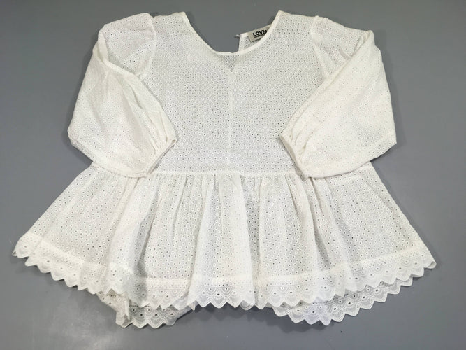 Blouse manches 3/4 blanche ajouré, moins cher chez Petit Kiwi
