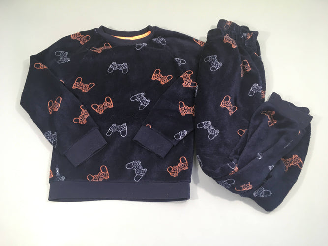 Pyjama 2pcs velours bleu foncé console, moins cher chez Petit Kiwi