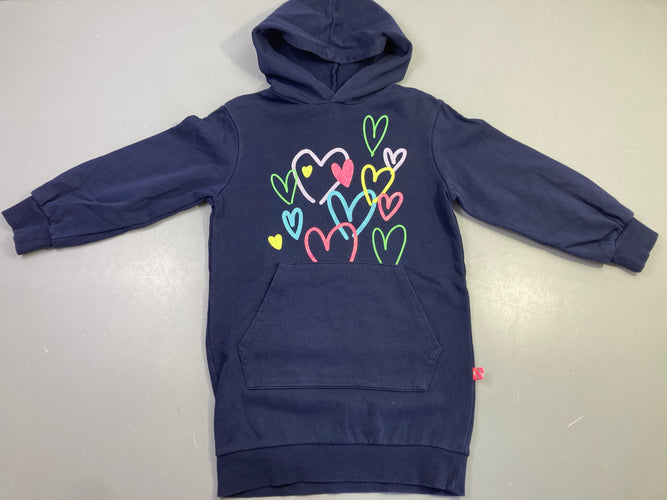 Robe sweat à capuche marine cœurs multicolores, moins cher chez Petit Kiwi