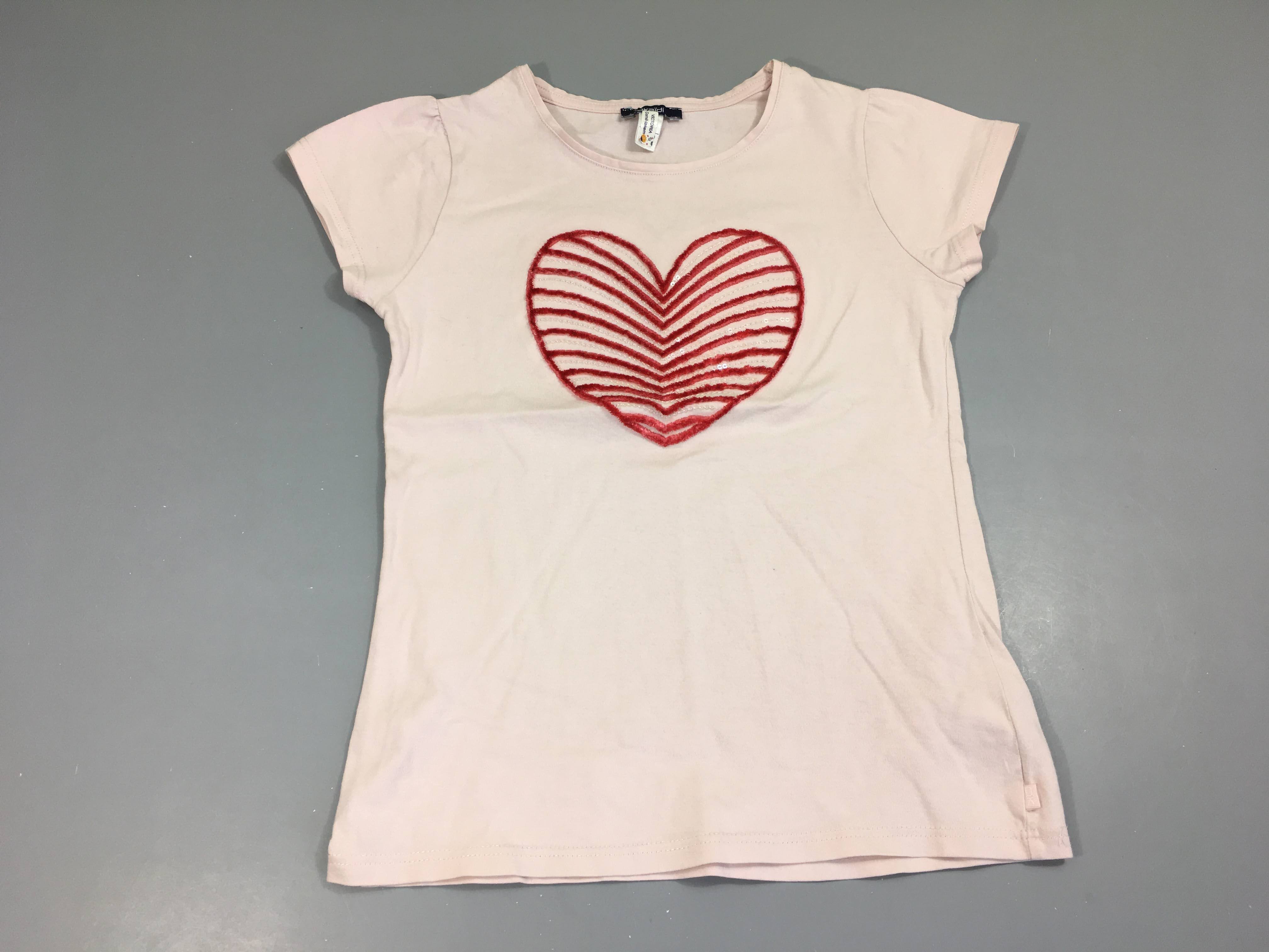 T-shirt m.c rose pâle coeur velours sequins