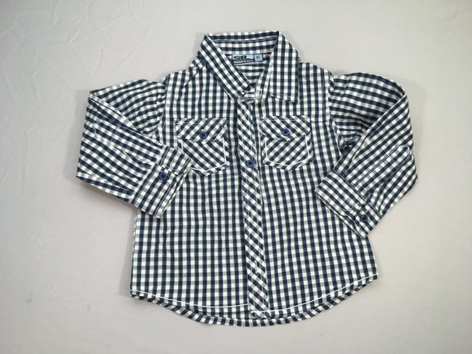 Chemise m.l à carreaux blanc/bleu marine, moins cher chez Petit Kiwi
