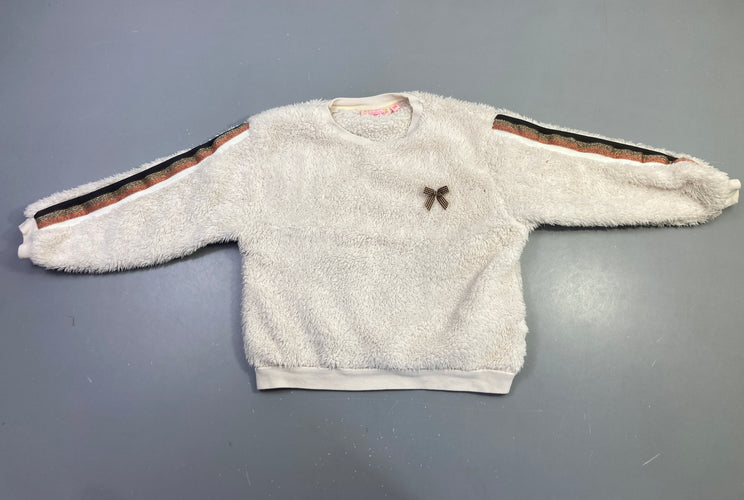 Pull écru peluche nœud, moins cher chez Petit Kiwi