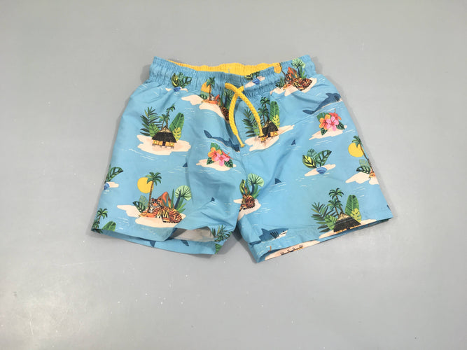 Maillot short bleu île, fleurs, moins cher chez Petit Kiwi