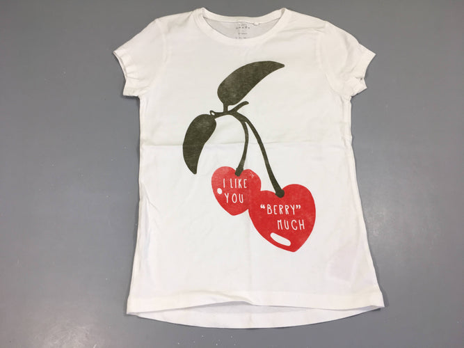 T-shirt m.c blanc coeurs cerises, moins cher chez Petit Kiwi