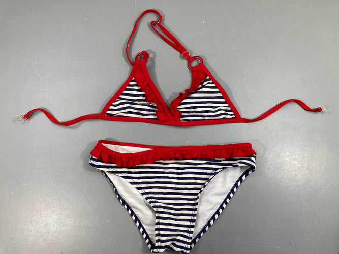 Bikini rayé blanc/bleu marine rouge, moins cher chez Petit Kiwi