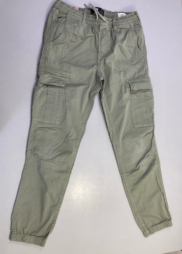 Pantalon cargo kaki multipoches taille et chevilles élastiques, moins cher chez Petit Kiwi